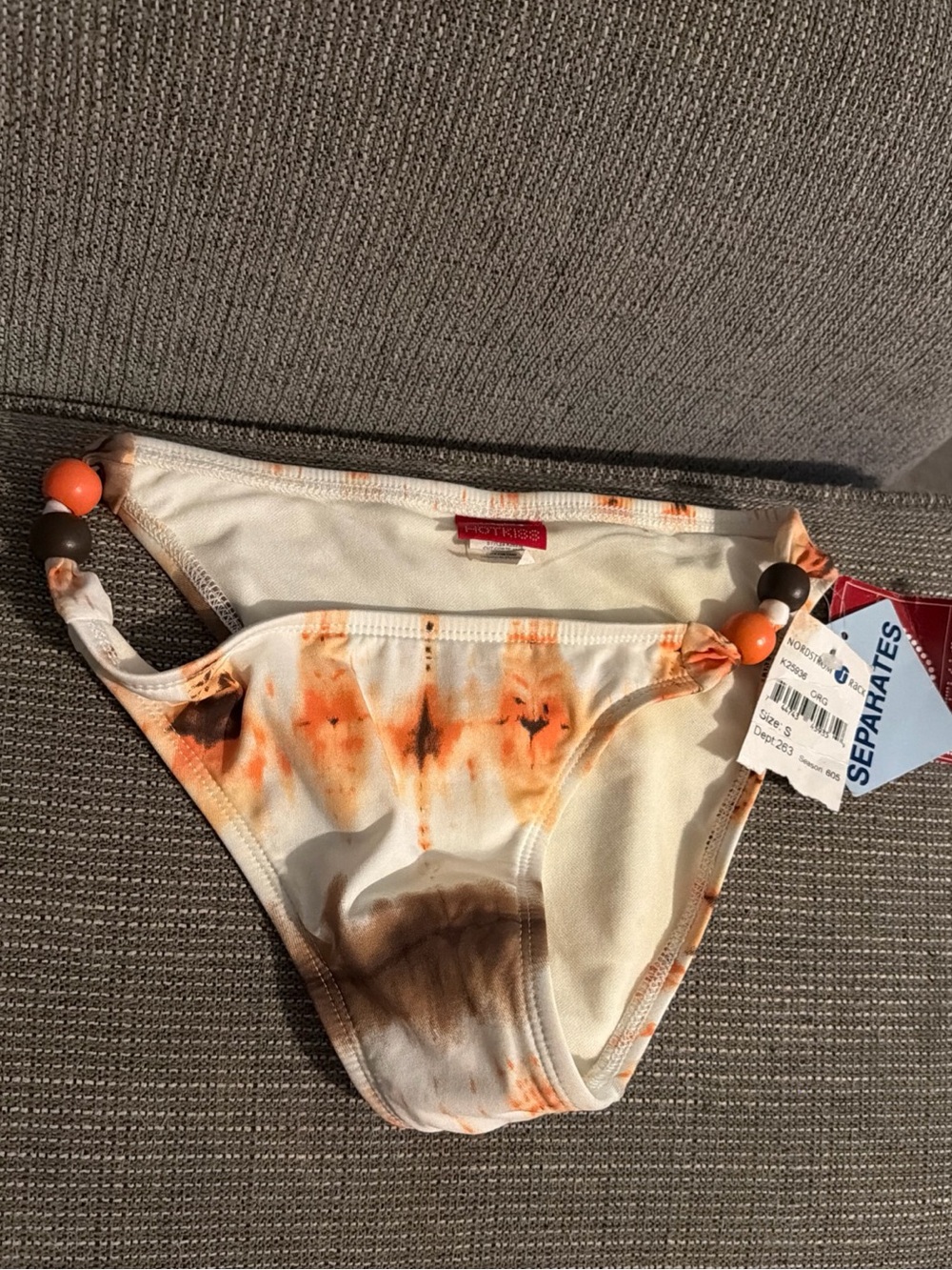 HOT KISS orange/brown/cream swim bikini bottom With Beads Size Small NWT
